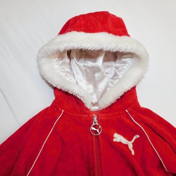 PUMA Girls 18 Month Red Velour Full Zip Hoodie / Track Jacket White Trim - Picture 2 of 10